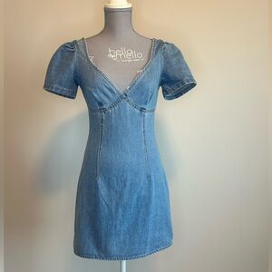 Lulu's Blue Denim V-Neck Mini Dress